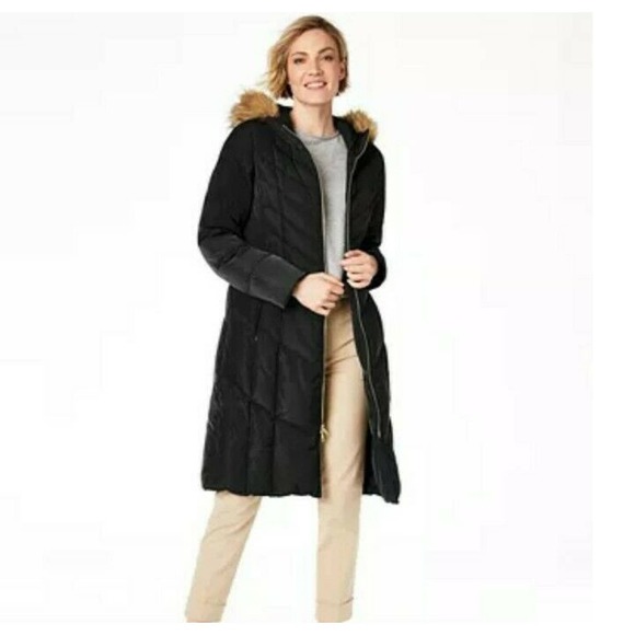 Cole Haan Chevron Quilt Hooded Down Coat SZ Large - Picture 1 of 8